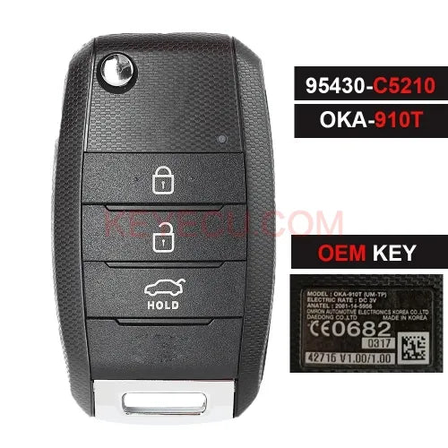95430-C5210 OEM Genuine Smart Remote Flip Key Fob 3Button 433 MHz TIRIS DST80 Chip For KIA Sorento 2015 2016 2017 2018 2019 OKA-910T
