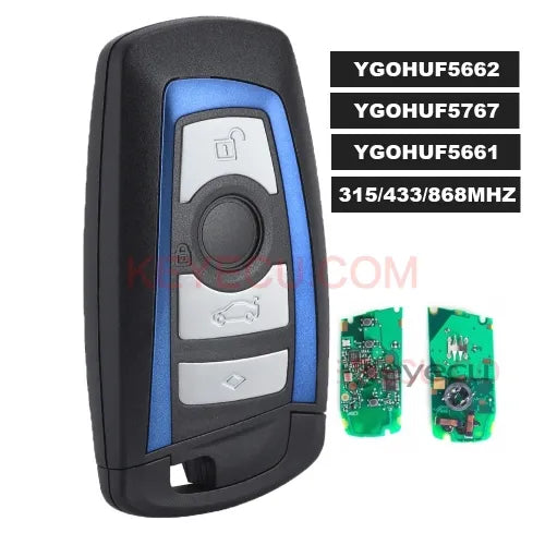 Blue YGOHUF5662, YGOHUF5767, YGOHUF5661 Smart Remote Key Fob 4 Button 315MHz/433MHZ/868MHZ PCF7953 / PCF7945 for BMW F Chassis FEM / BDC CAS4 CAS4+
